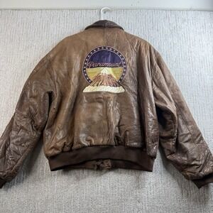 VTG Paramount Pictures Leather Bomber Jacket A2E Mens Size 46 Brown USA Made 80s